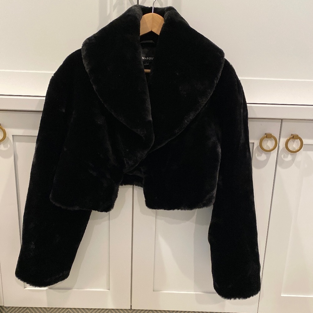 NWT Lamarque Danika Black Faux Fur Crop Jacket size S